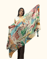 The Pashmina Poem: Wool Scarf in Orange & Green