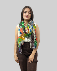 Whispers of Bloom: Cotton Modal Print Scarf in Yellow