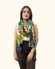 Whispers of Bloom: Cotton Modal Print Scarf in Yellow
