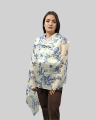 The Pashmina Poem: Wool Scarf in White & Blue