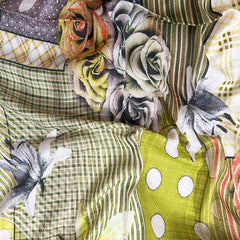 Whispers of Bloom: Cotton Modal Print Scarf in Lime