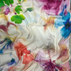 Whispers of Bloom: Cotton Modal Print Scarf in White