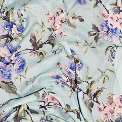 Whispers of Bloom: Cotton Modal Print Scarf in Floral Blue