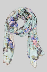 Whispers of Bloom: Cotton Modal Print Scarf in Floral Blue