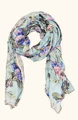 Whispers of Bloom: Cotton Modal Print Scarf in Floral Blue