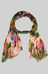 Whispers of Bloom: Cotton Modal Print Scarf in Pink