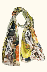 Whispers of Bloom: Cotton Modal Print Scarf in Lime