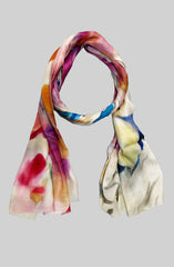Whispers of Bloom: Cotton Modal Print Scarf in White