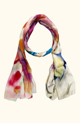 Whispers of Bloom: Cotton Modal Print Scarf in White