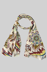 Whispers of Bloom: Cotton Modal Print Scarf in Leafy Beige