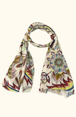 Whispers of Bloom: Cotton Modal Print Scarf in Leafy Beige