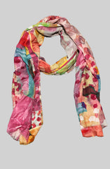 Whispers of Bloom: Cotton Modal Print Scarf in Orange