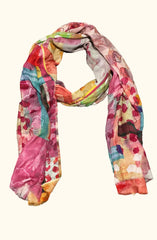 Whispers of Bloom: Cotton Modal Print Scarf in Orange