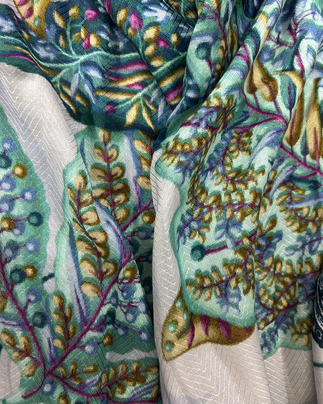 Whispers of Bloom: Cotton Modal Print Scarf in Green