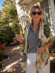 Whispers of Bloom: Cotton Modal Print Scarf in Brown