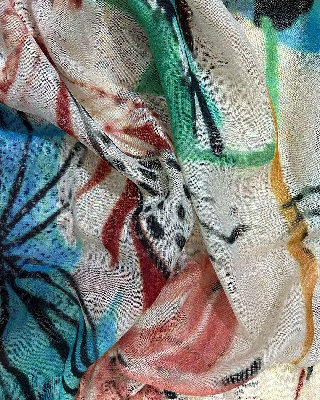 The Pashmina Poem: Wool Scarf in Orange & Green