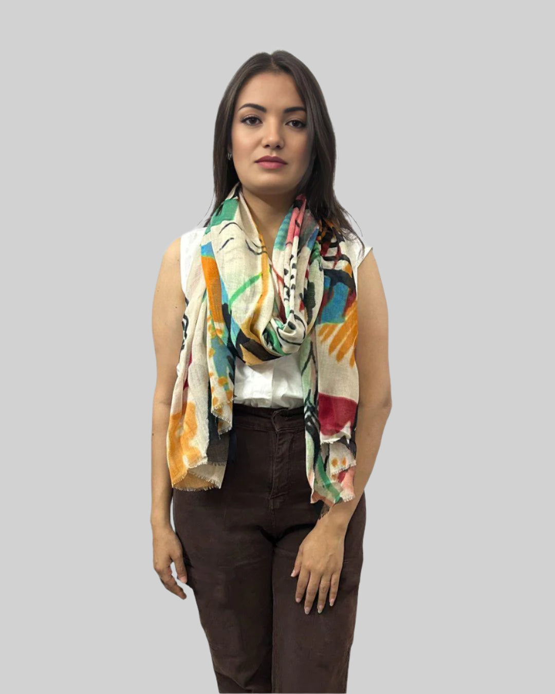 The Pashmina Poem: Wool Scarf in Orange & Green