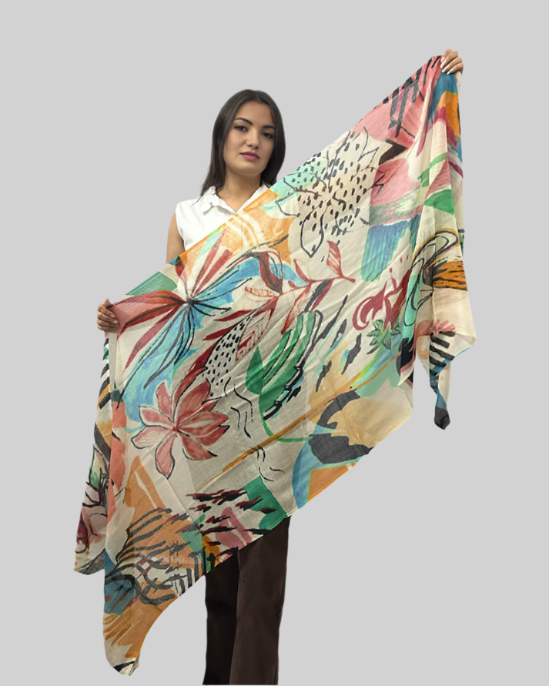 The Pashmina Poem: Wool Scarf in Orange & Green